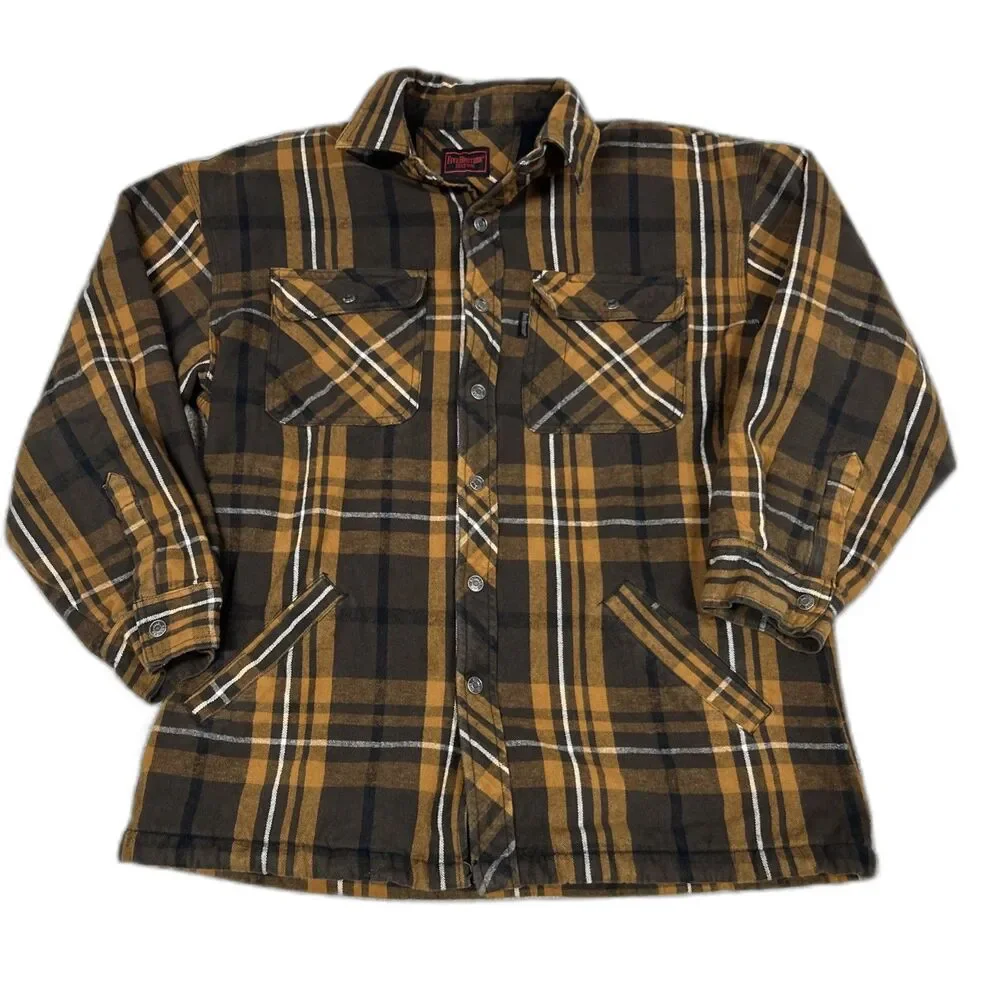 Five Brothers Flannel Shirt Jacket Mens Large Black Brown Lined Pockets Outdoor